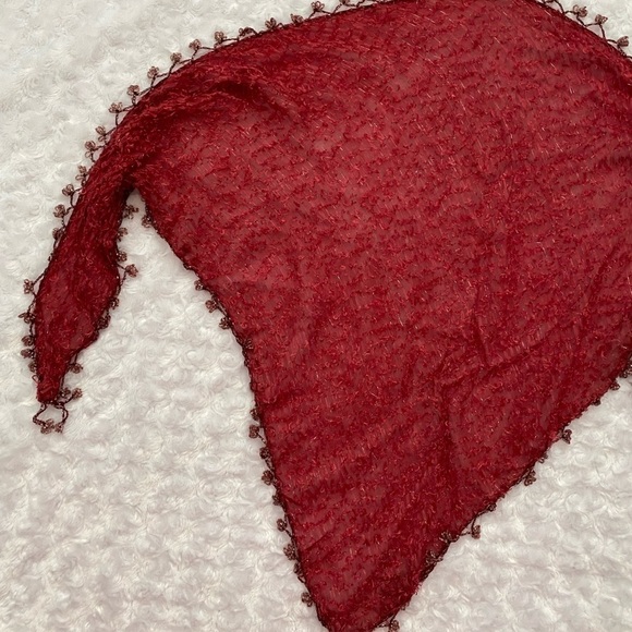 Sterling Styles Red Beaded Triangle Wrap | Formal Evening Shawl OS - Picture 5 of 9